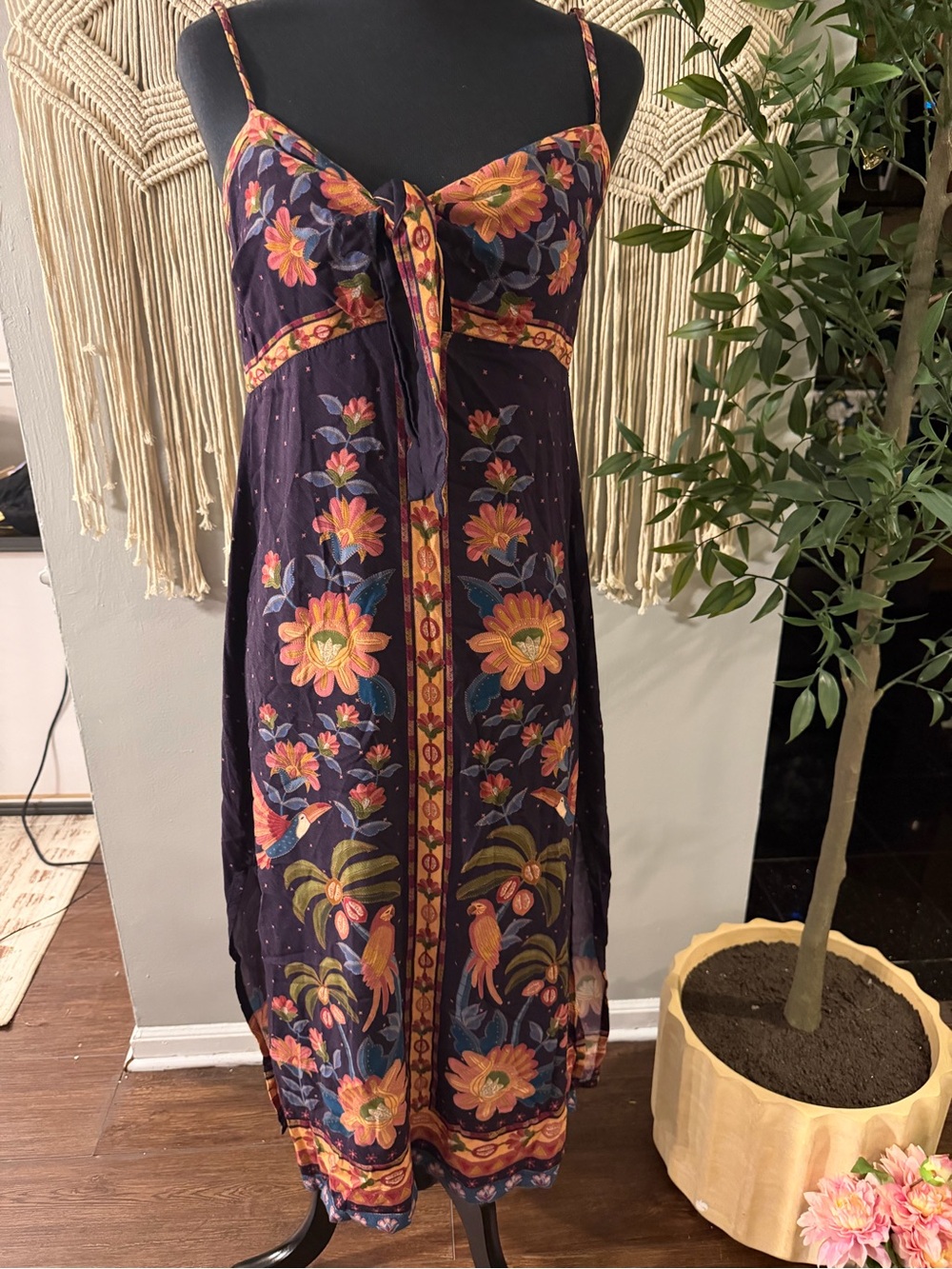 FARM Rio Purple Floral Midi Dress with Orange and Yellow Motifs - Picture 2 of 9